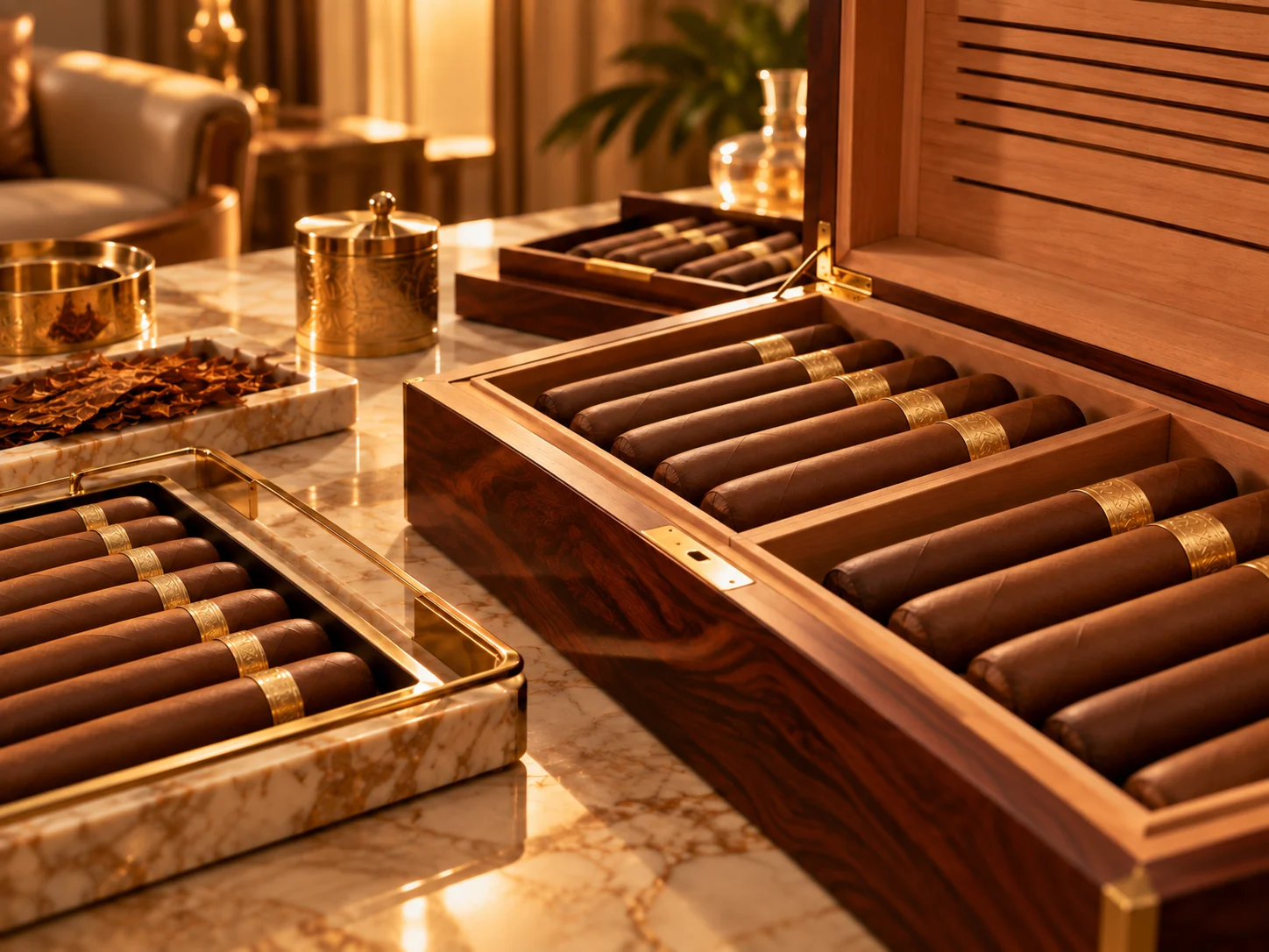 Selección de puros y presentación en humidor MOKHUBA